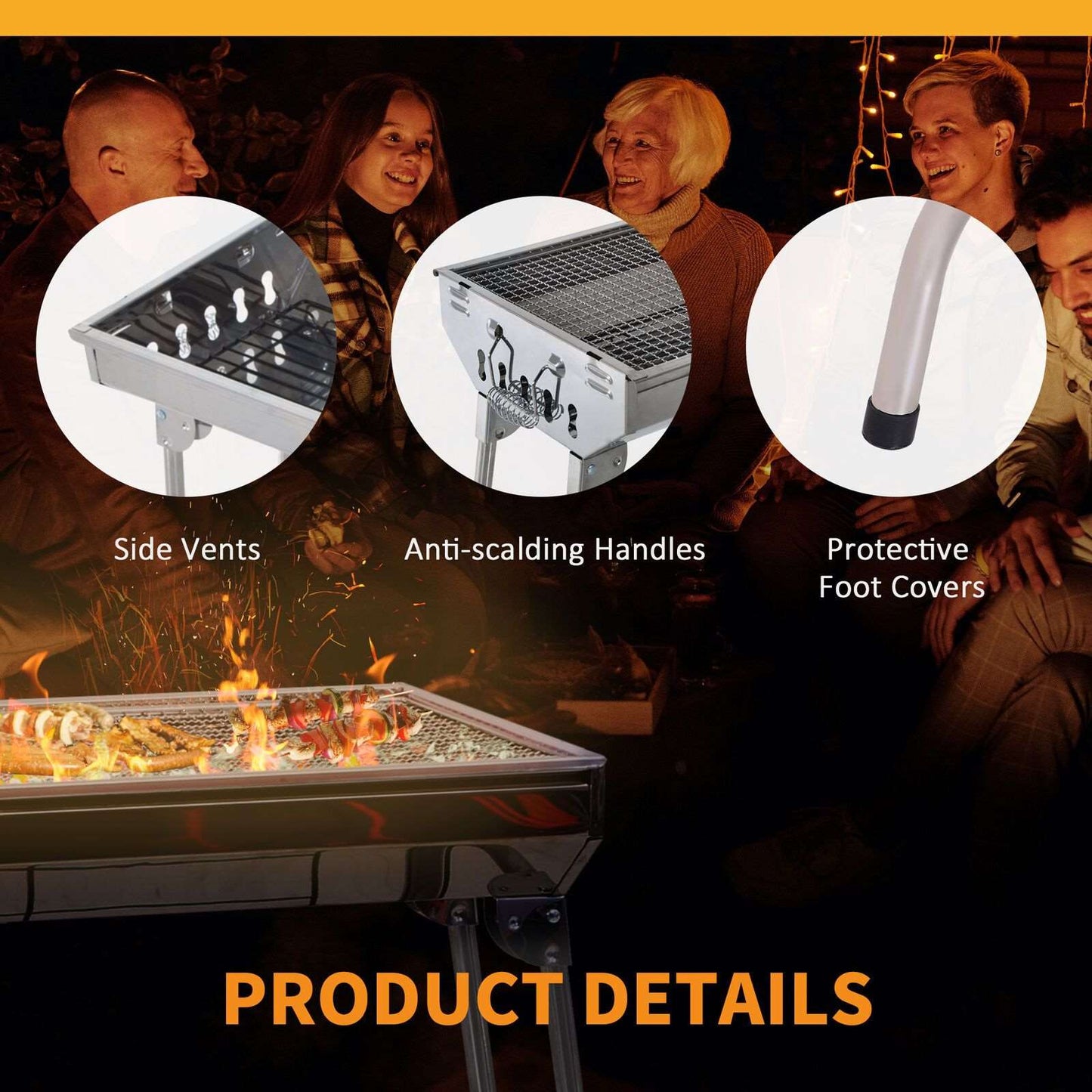 Fordable BBQ Charcoal Grill Stainless Steel Backyard Cooker Silver Party by Quality Home Distribution