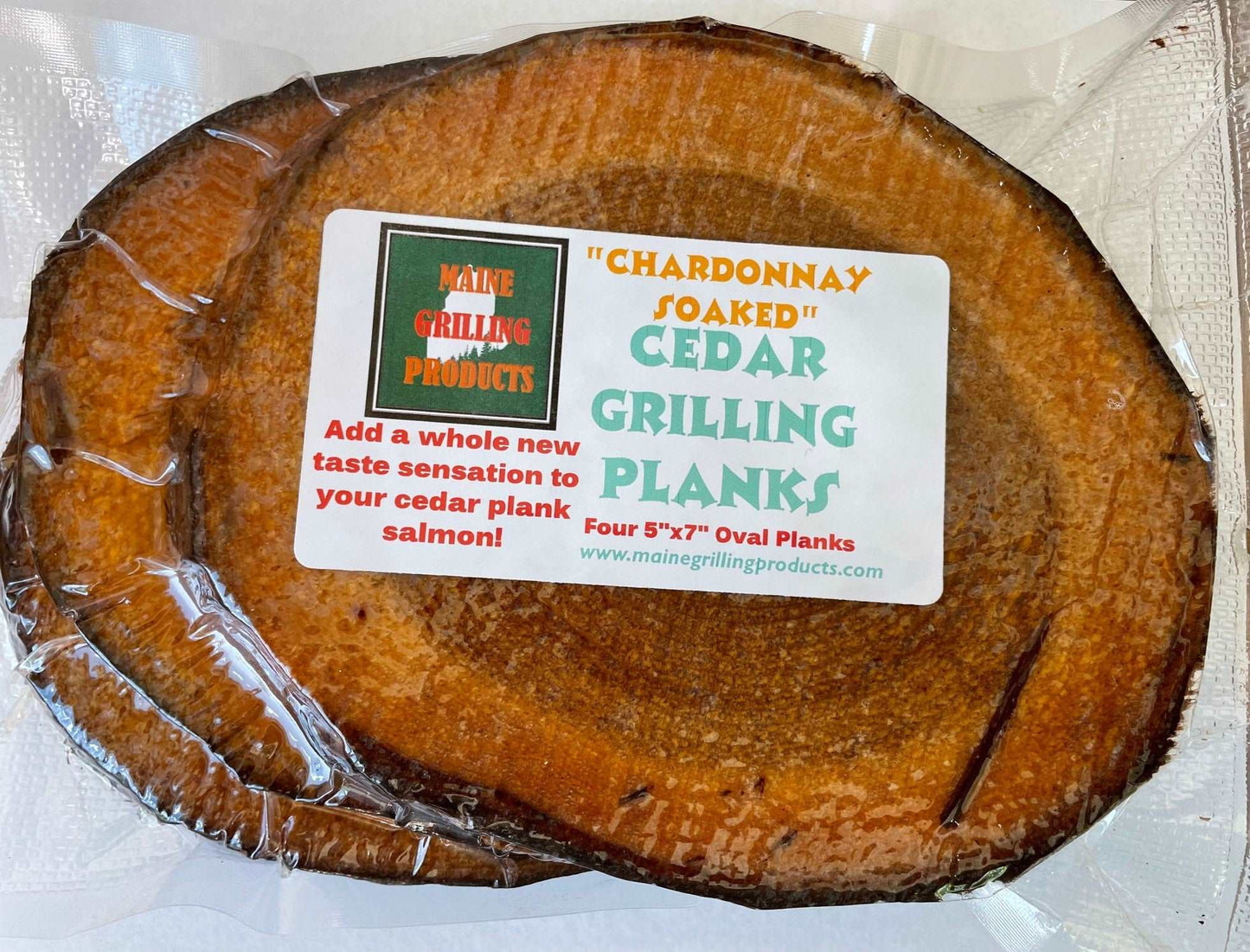 PREMIUM FRESH MAINE PRE-SOAKED FLAVORED CEDAR OVAL GRILLING PLANKS (4 INDIVIDUAL) SOAKED IN CHARDONNAY