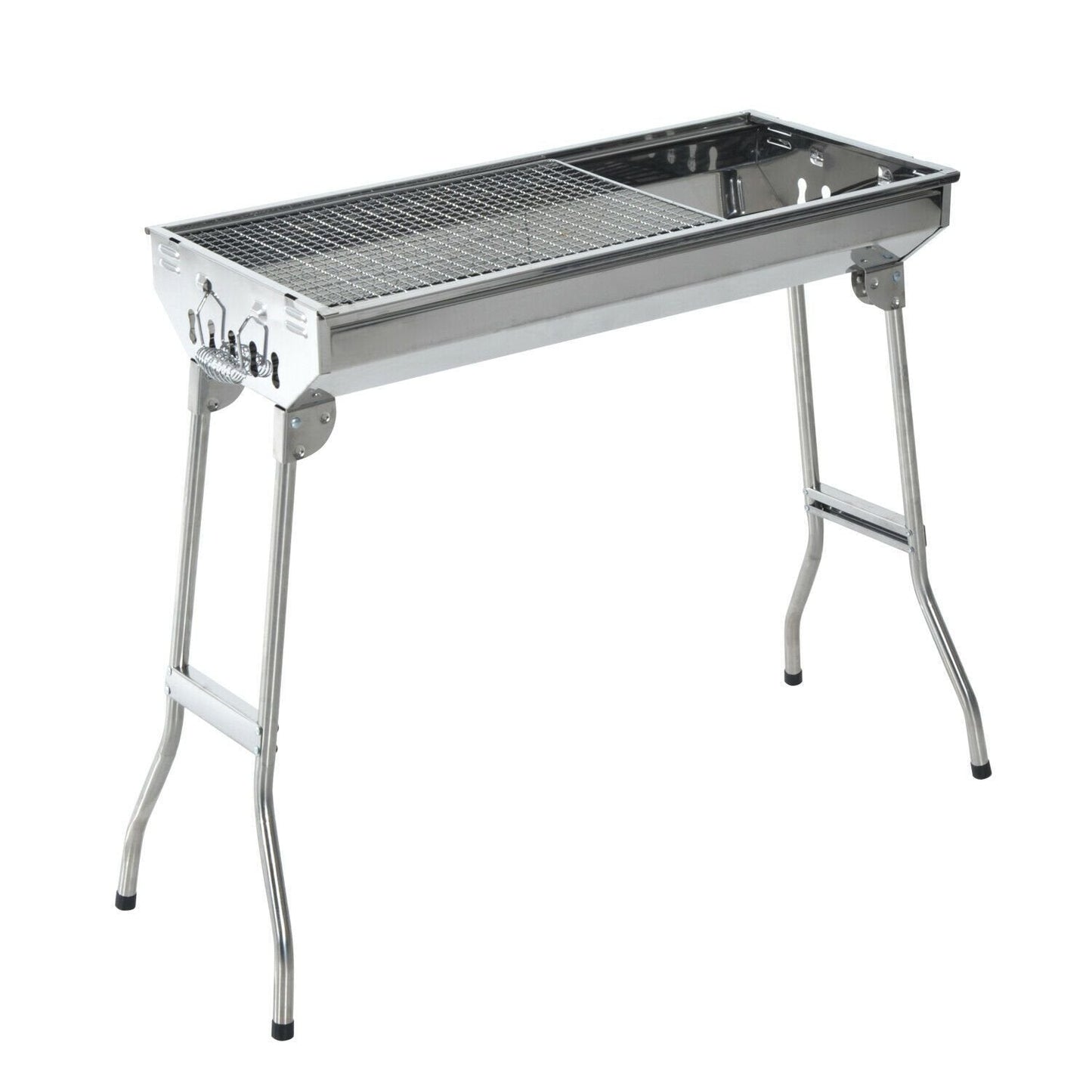 Fordable BBQ Charcoal Grill Stainless Steel Backyard Cooker Silver Party by Quality Home Distribution - mainegrillingproducts