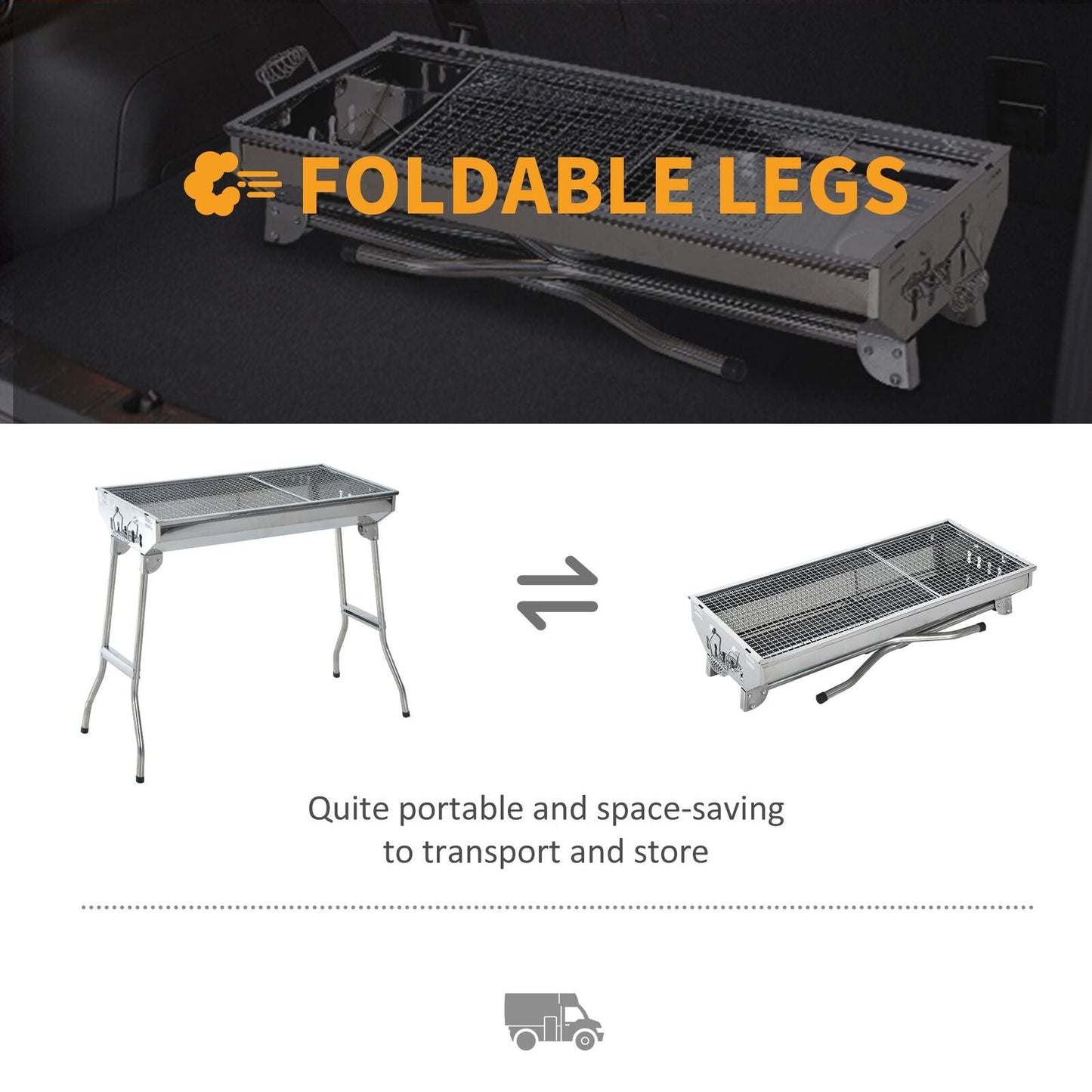 Fordable BBQ Charcoal Grill Stainless Steel Backyard Cooker Silver Party by Quality Home Distribution - mainegrillingproducts