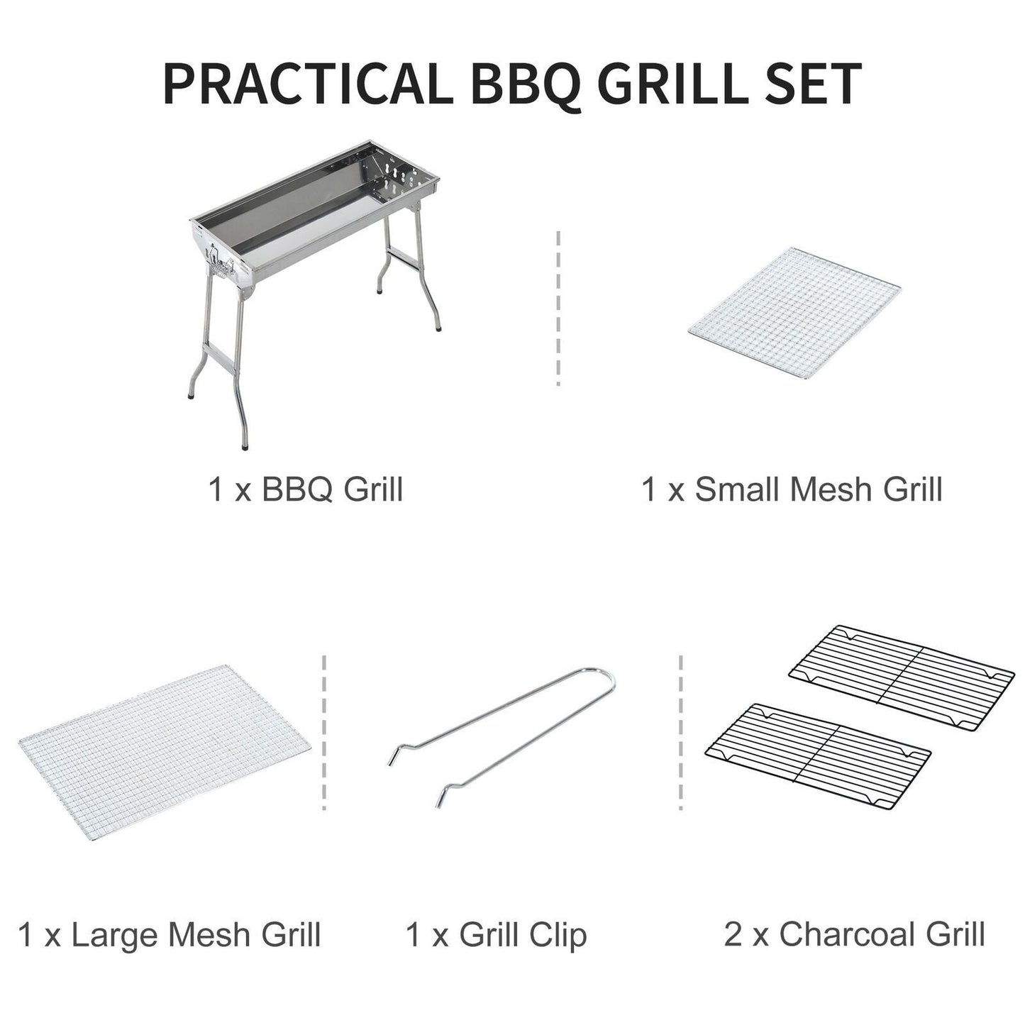 Fordable BBQ Charcoal Grill Stainless Steel Backyard Cooker Silver Party by Quality Home Distribution - mainegrillingproducts