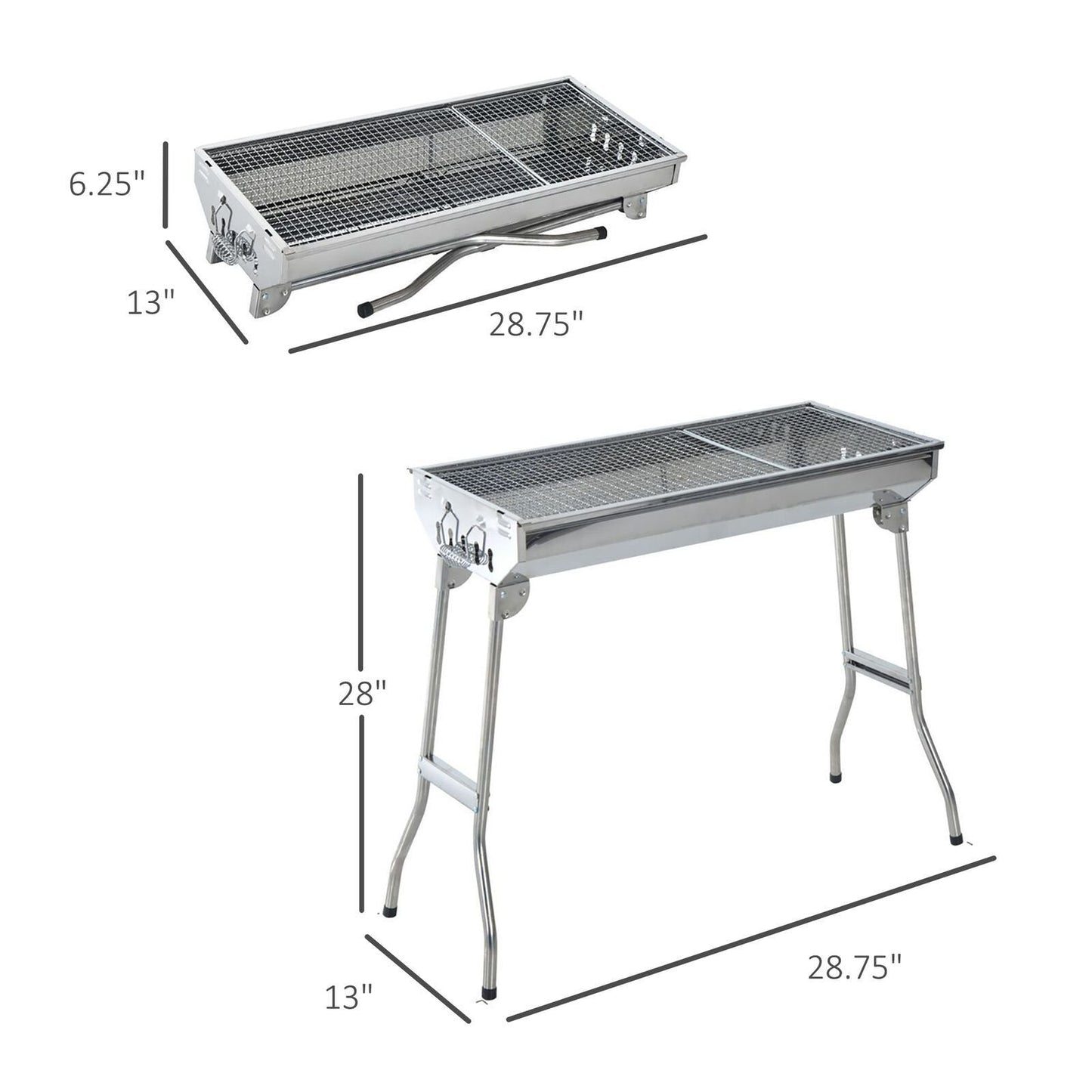 Fordable BBQ Charcoal Grill Stainless Steel Backyard Cooker Silver Party by Quality Home Distribution - mainegrillingproducts