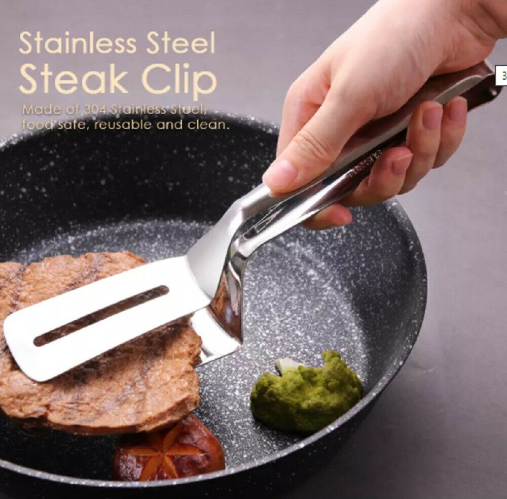 Stainless Steel Steak Clamp Food Bread Meat Clip Tongs BBQ Kitchen Cooking Tool by Plugsus Home Furniture - mainegrillingproducts