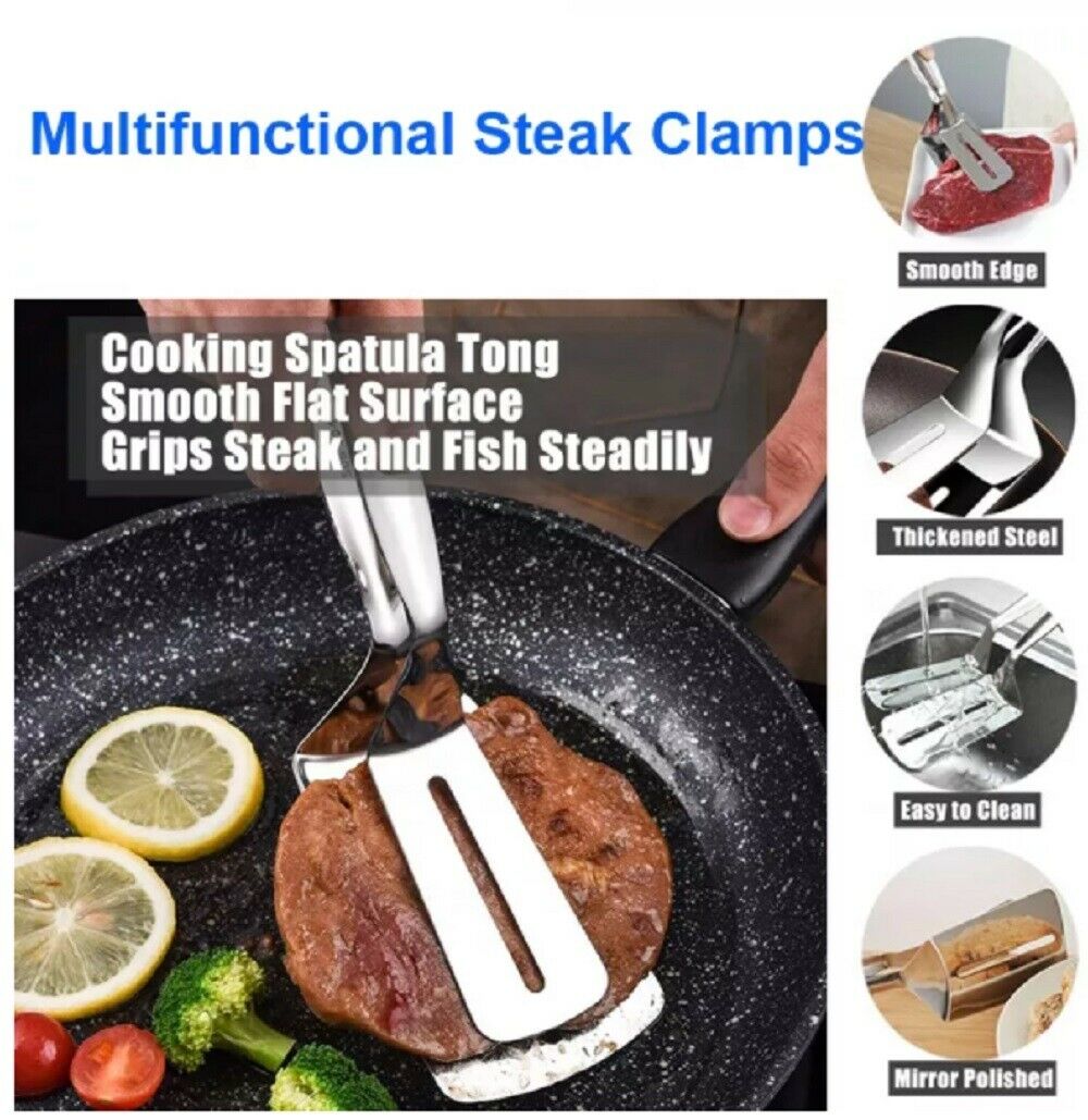 Stainless Steel Steak Clamp Food Bread Meat Clip Tongs BBQ Kitchen Cooking Tool by Plugsus Home Furniture - mainegrillingproducts