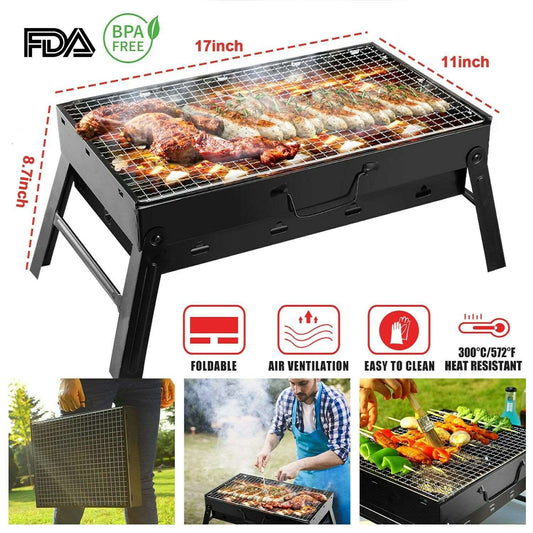 BBQ Barbecue Grill Large Folding Portable Charcoal Stove Camping Garden Barbecue by Plugsus Home Furniture