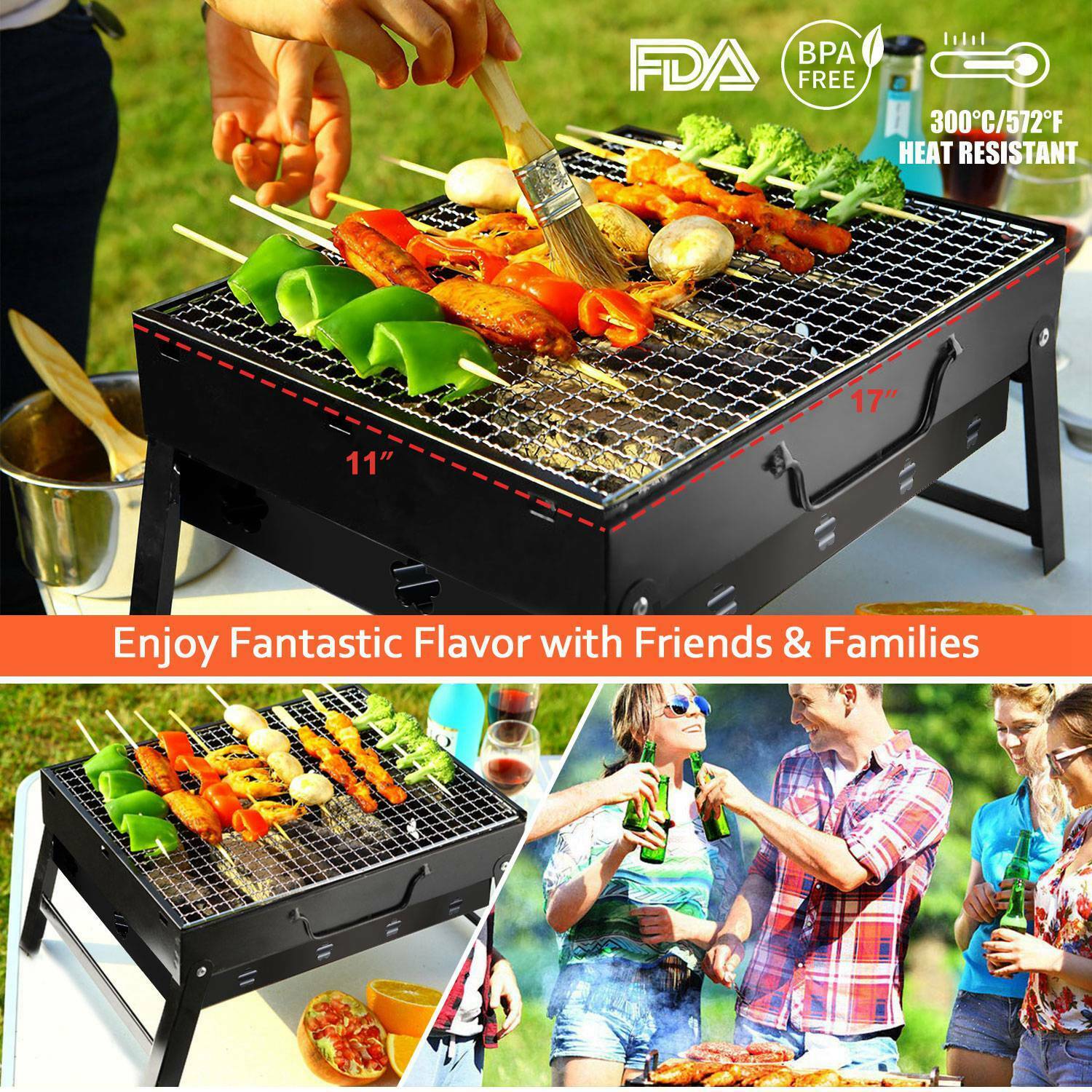 BBQ Barbecue Grill Large Folding Portable Charcoal Stove Camping Garden Barbecue by Plugsus Home Furniture - mainegrillingproducts