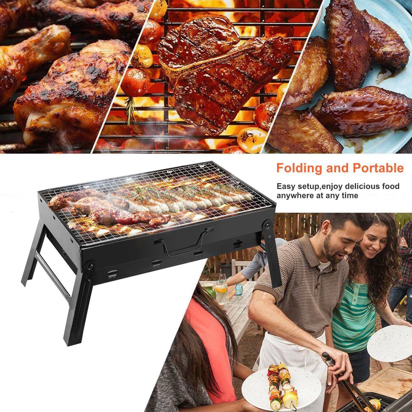 BBQ Barbecue Grill Large Folding Portable Charcoal Stove Camping Garden Barbecue by Plugsus Home Furniture - mainegrillingproducts