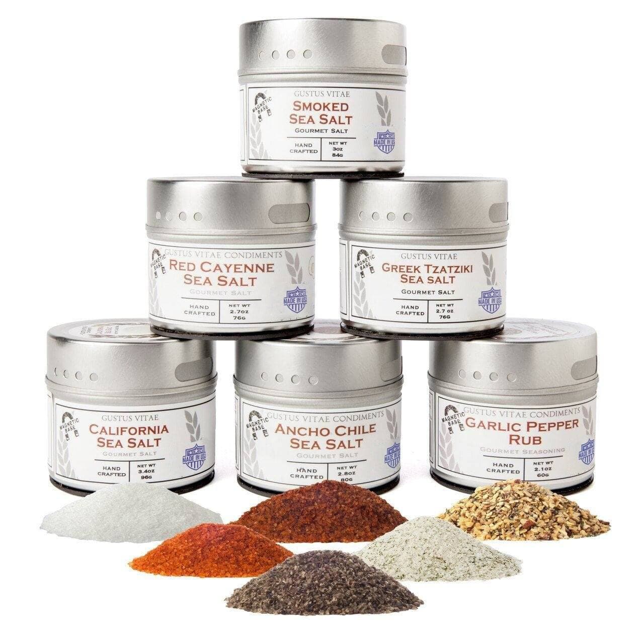 Gourmet Finishing Sea Salts and Rubs Collection - 6 TIns by Gustus Vitae - mainegrillingproducts